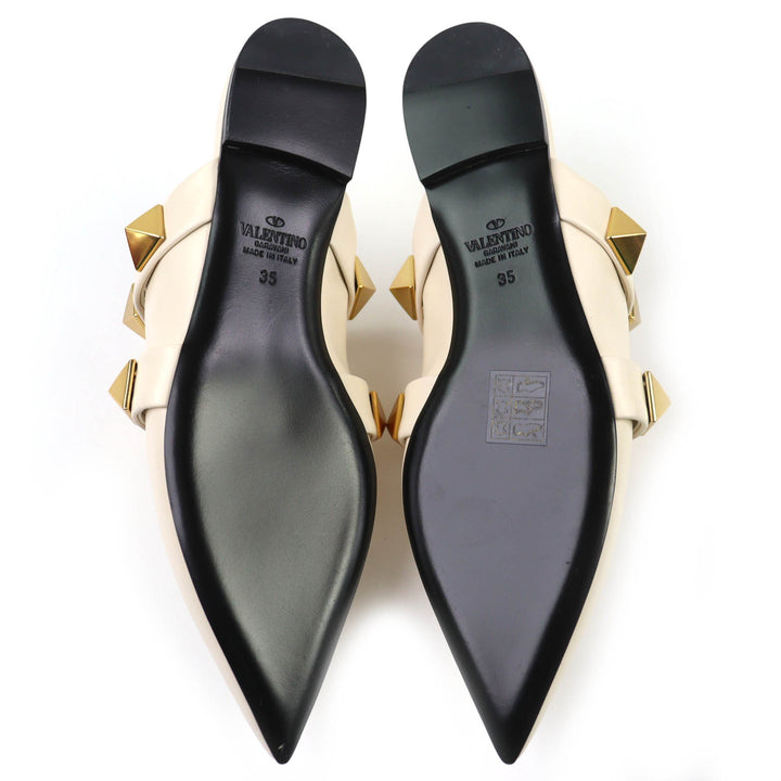 Excellent Valentino Garavani Mule Roman stud flat mule sandals Ivory 35 WW2S0BK8