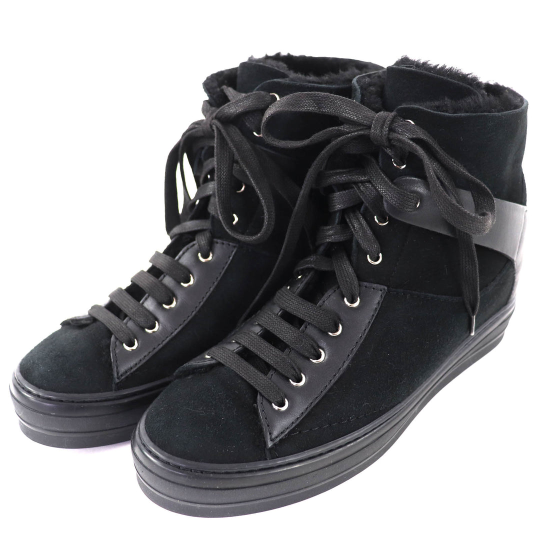 Excellent Salvatore Ferragamo High cut sneakers black leather Women 7.5 SL09766