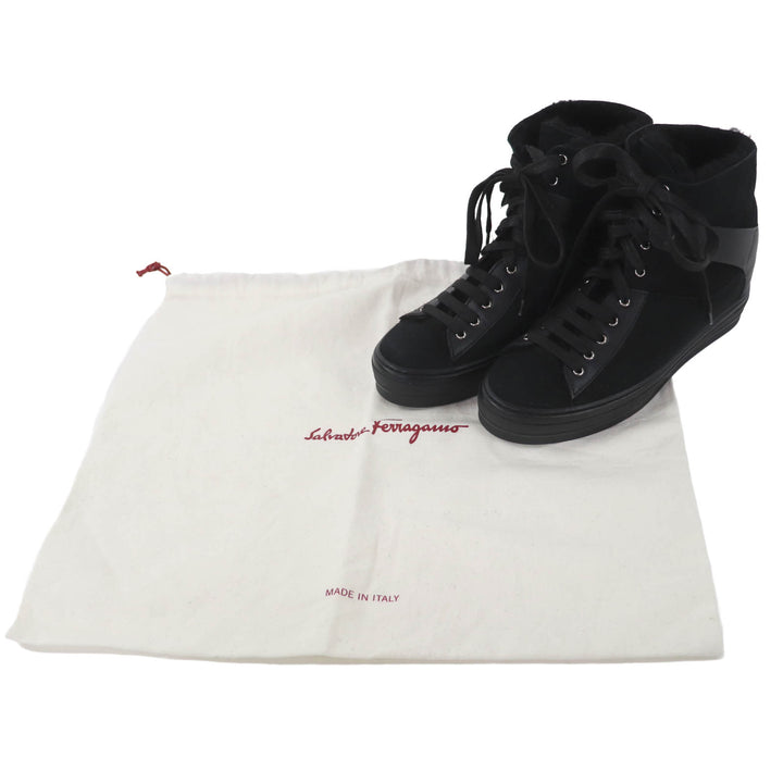 Excellent Salvatore Ferragamo High cut sneakers black leather Women 7.5 SL09766