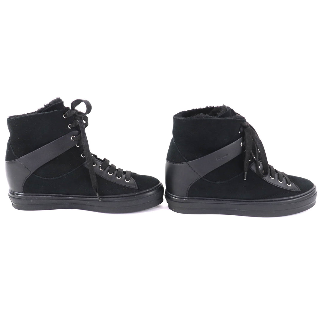 Excellent Salvatore Ferragamo High cut sneakers black leather Women 7.5 SL09766