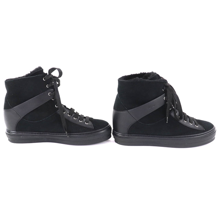 Excellent Salvatore Ferragamo High cut sneakers black leather Women 7.5 SL09766