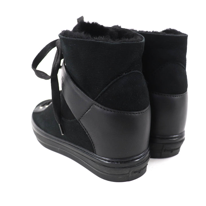 Excellent Salvatore Ferragamo High cut sneakers black leather Women 7.5 SL09766
