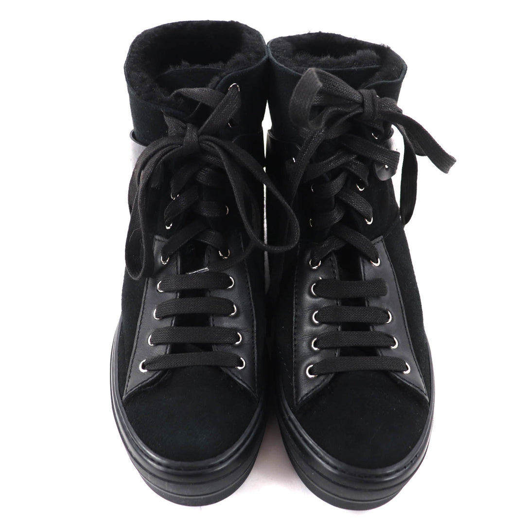 Excellent Salvatore Ferragamo High cut sneakers black leather Women 7.5 SL09766