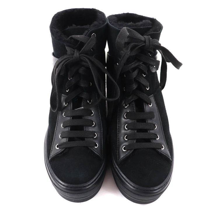 Excellent Salvatore Ferragamo High cut sneakers black leather Women 7.5 SL09766