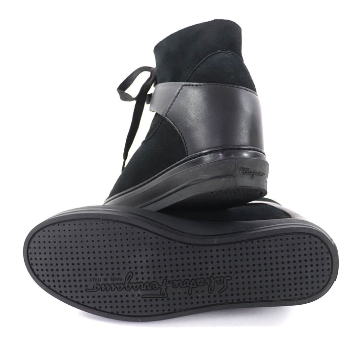 Excellent Salvatore Ferragamo High cut sneakers black leather Women 7.5 SL09766