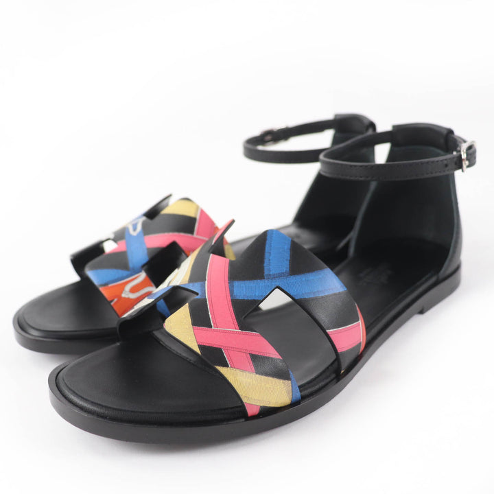Pristine HERMES Sandals Santorini ankle strap leather black leather Women 35