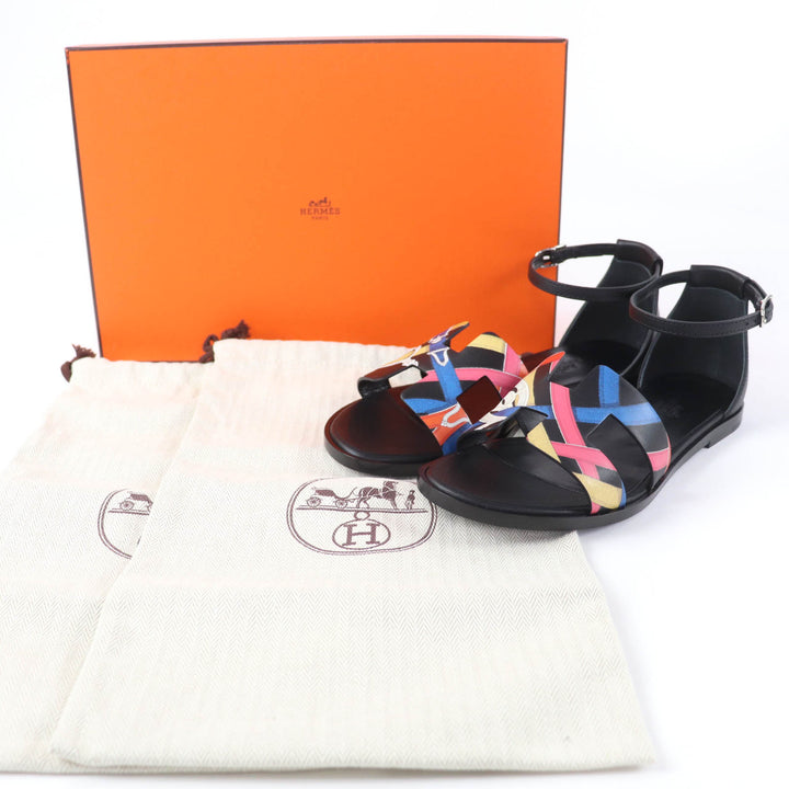 Pristine HERMES Sandals Santorini ankle strap leather black leather Women 35