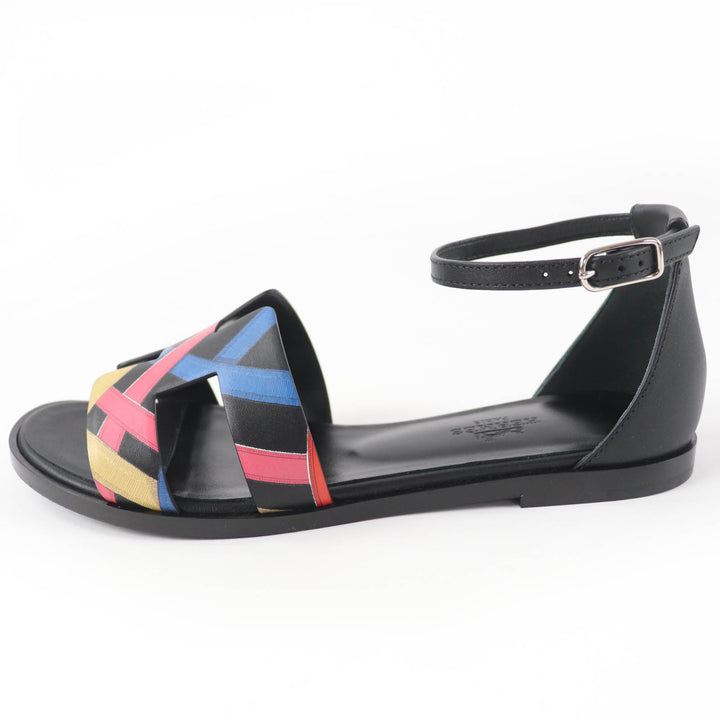 Pristine HERMES Sandals Santorini ankle strap leather black leather Women 35