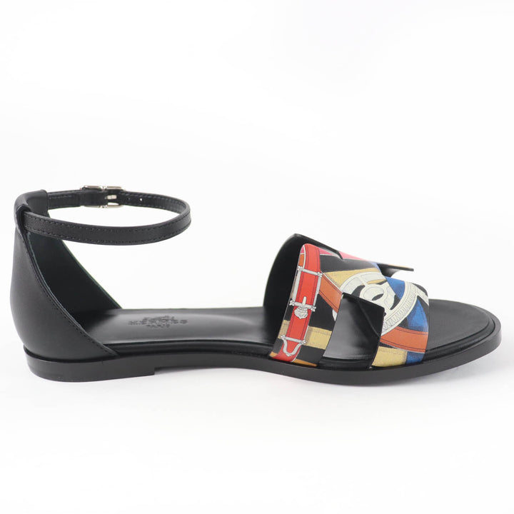 Pristine HERMES Sandals Santorini ankle strap leather black leather Women 35