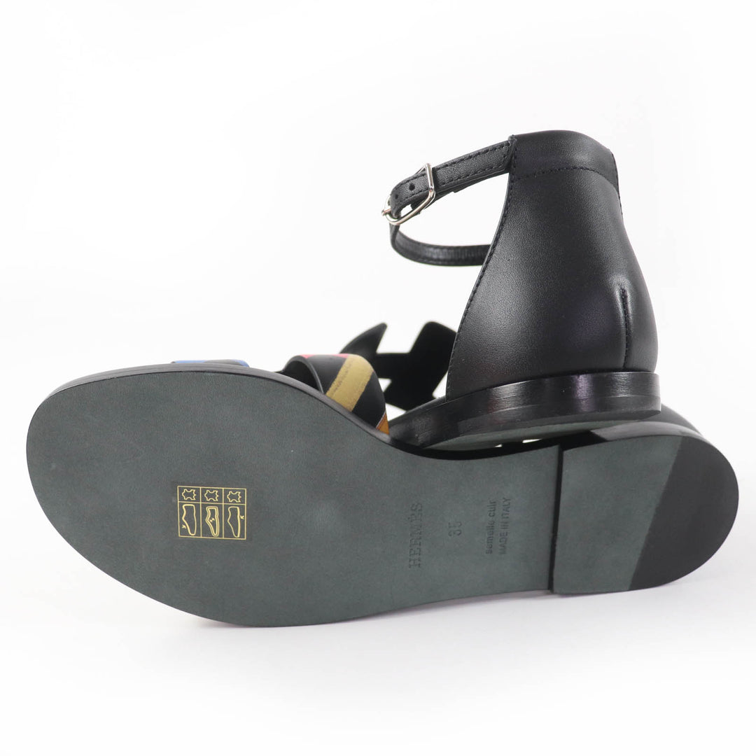 Pristine HERMES Sandals Santorini ankle strap leather black leather Women 35