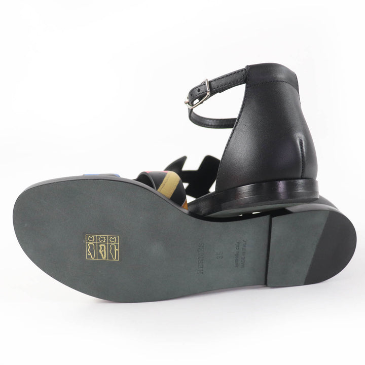 Pristine HERMES Sandals Santorini ankle strap leather black leather Women 35