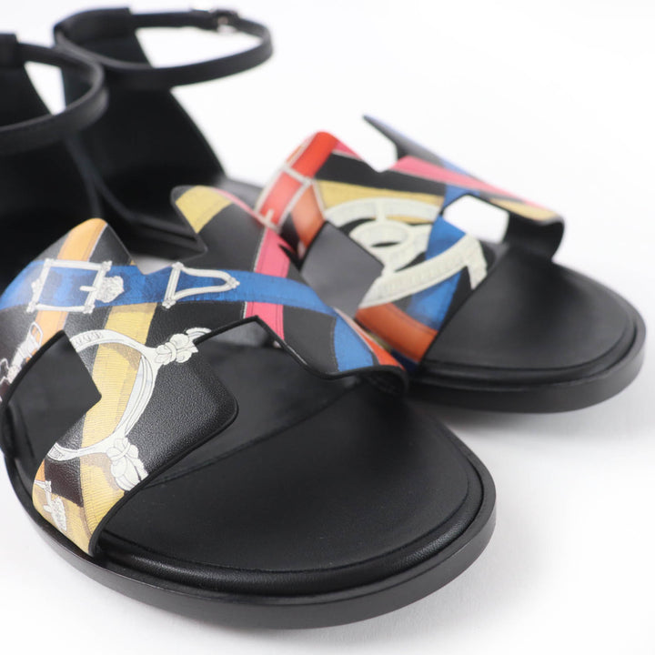 Pristine HERMES Sandals Santorini ankle strap leather black leather Women 35