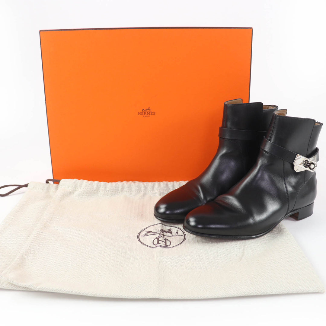 Great HERMES short boots Neo Kelly Buckle Leather black leather Women 36