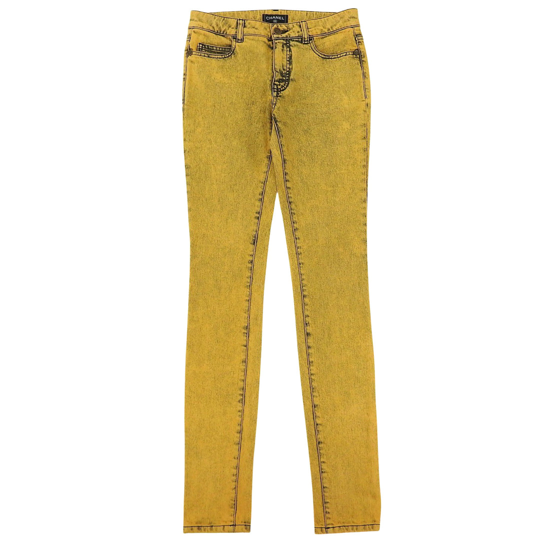 Excellent CHANEL Denim pants Yellow cotton Women 34 P49877