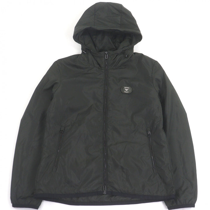 美品 EMPORIO ARMANI ブルゾン 黒タグ ロゴパッチ カーキ ポリエステル メンズ S