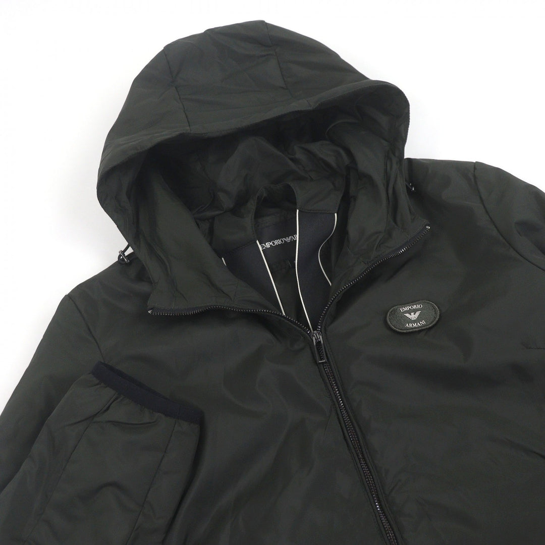 美品 EMPORIO ARMANI ブルゾン 黒タグ ロゴパッチ カーキ ポリエステル メンズ S