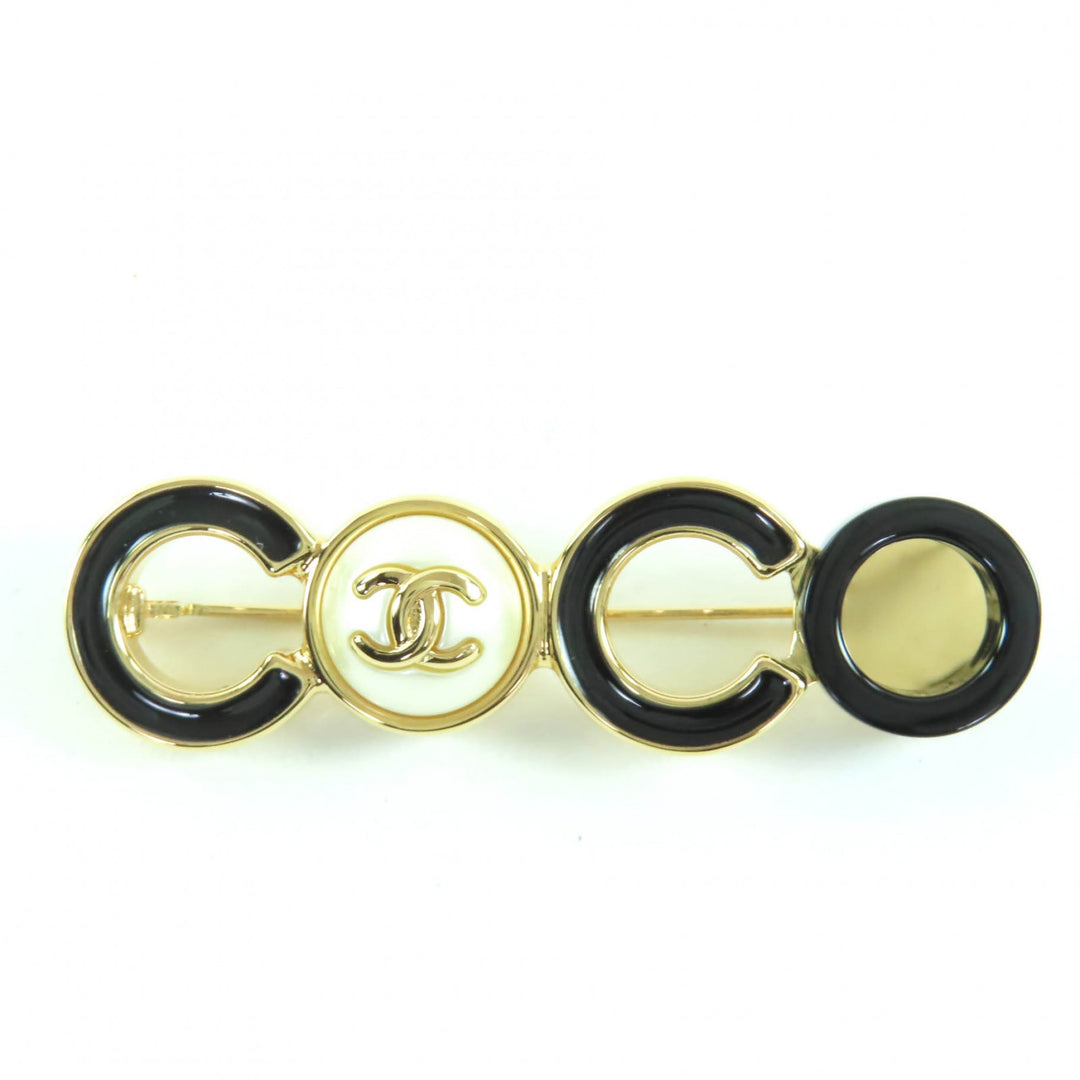 精美香奈儿 (CHANEL) COCO 标志胸针，饰以仿珍珠，黑色金色，女士款 B24B