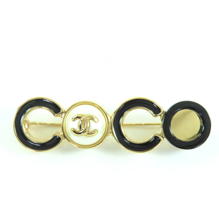 精美香奈儿 (CHANEL) COCO 标志胸针，饰以仿珍珠，黑色金色，女士款 B24B