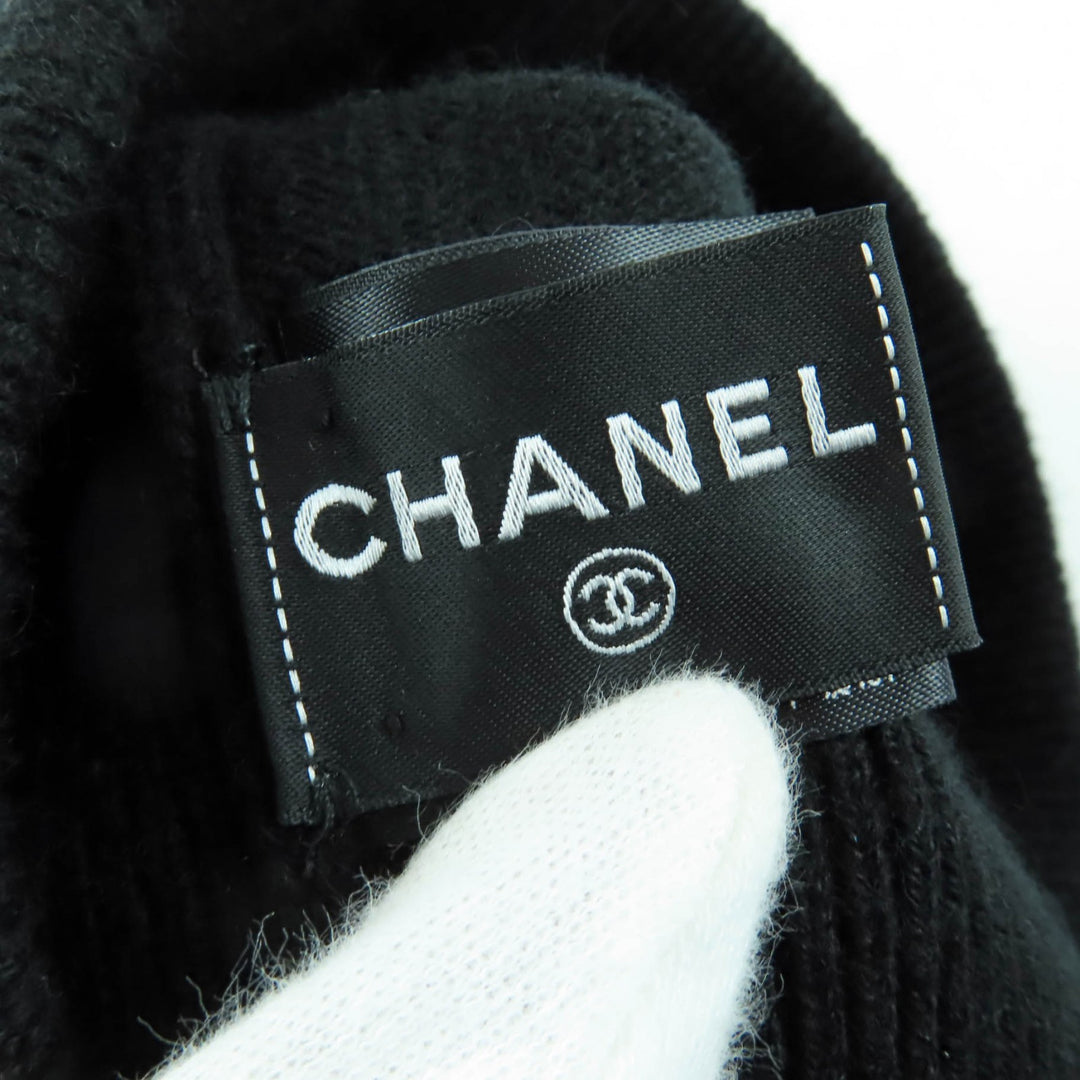 Great CHANEL Knit cap COCO Mark Beanie black cashmere Women AA9335