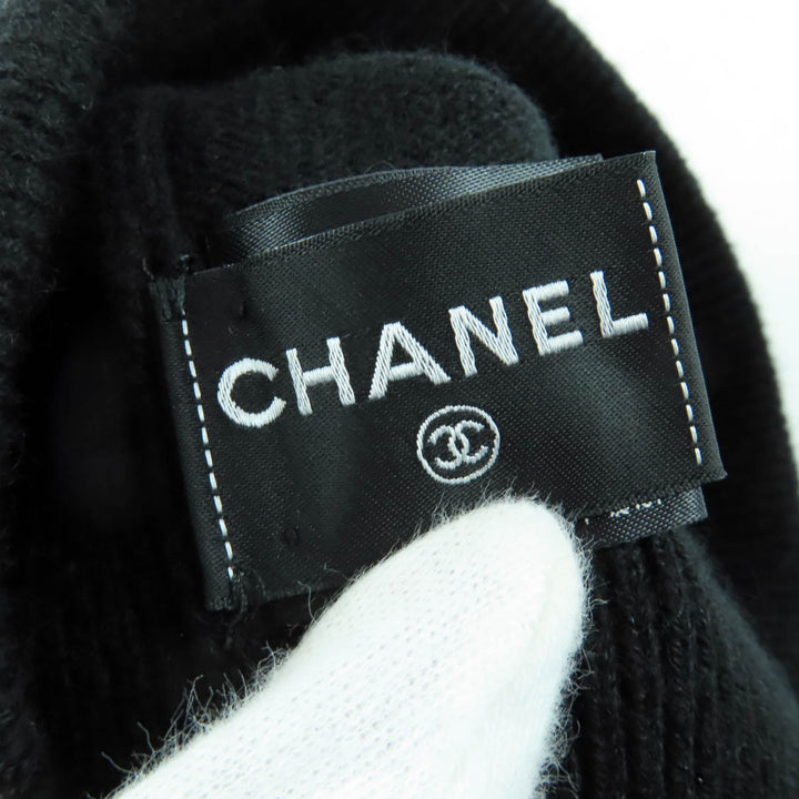 Great CHANEL Knit cap COCO Mark Beanie black cashmere Women AA9335