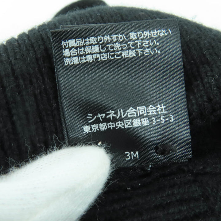 Great CHANEL Knit cap COCO Mark Beanie black cashmere Women AA9335