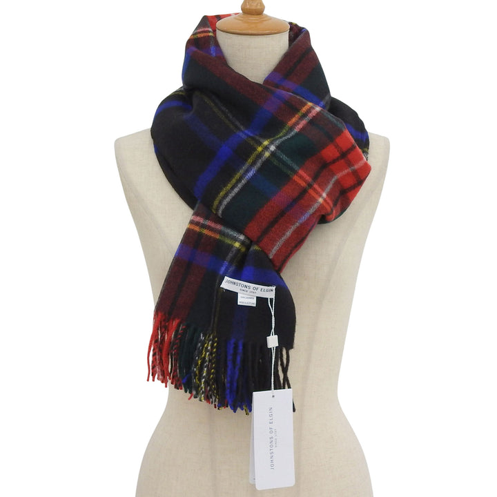 Pristine Johnstons of Elgin Scarf Check Pattern with fringe Multi cashmere Women