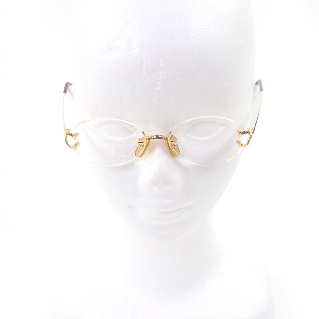 Great Cartier Glasses C logo oval lens two-point rimless gold