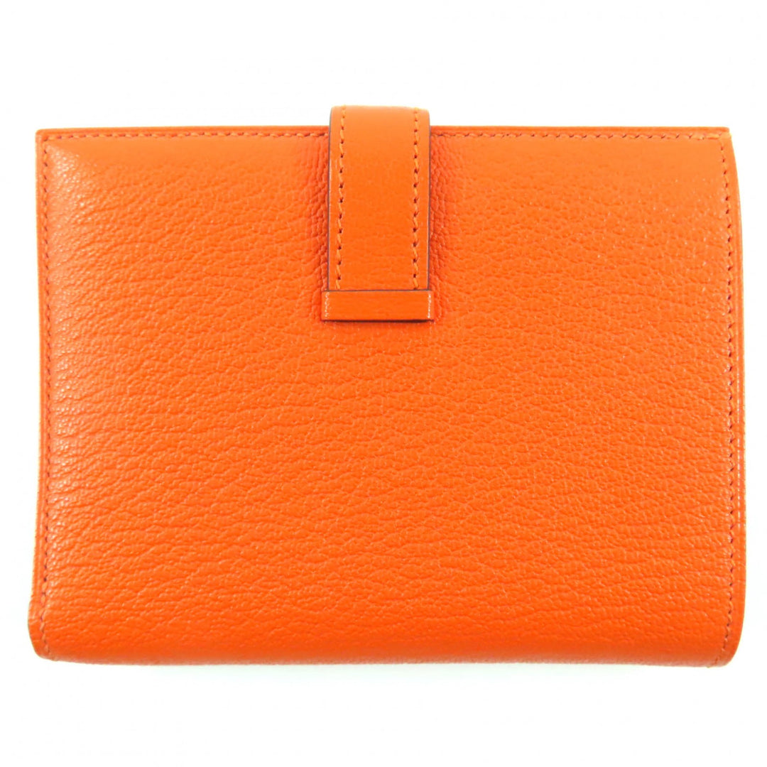 新品 HERMES 二つ折り財布 BEAN コンパクト オレンジ シェーブ レディース