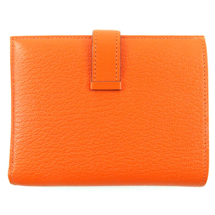 新品 HERMES 二つ折り財布 BEAN コンパクト オレンジ シェーブ レディース
