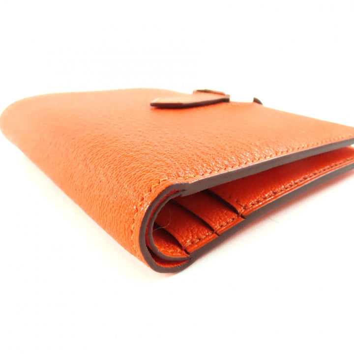 新品 HERMES 二つ折り財布 BEAN コンパクト オレンジ シェーブ レディース