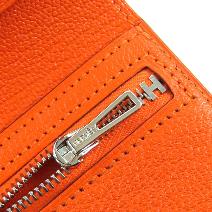 新品 HERMES 二つ折り財布 BEAN コンパクト オレンジ シェーブ レディース