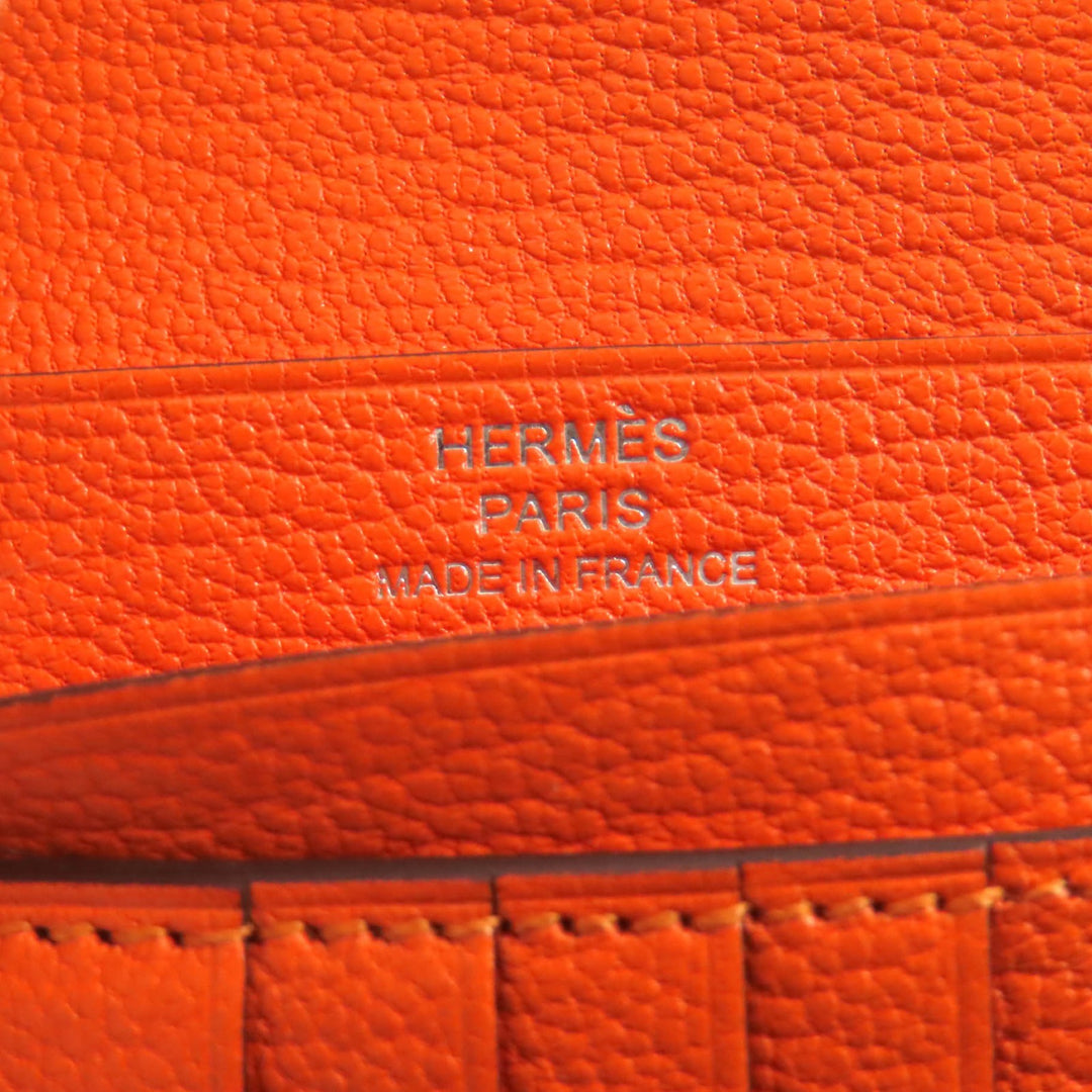 新品 HERMES 二つ折り財布 BEAN コンパクト オレンジ シェーブ レディース