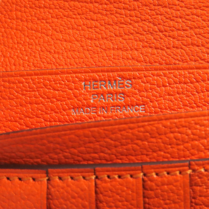 新品 HERMES 二つ折り財布 BEAN コンパクト オレンジ シェーブ レディース