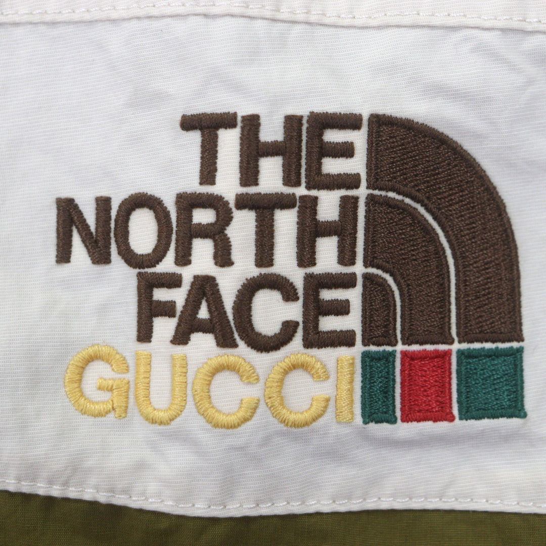 Excellent GUCCI THE NORTH FACE mountain hoodie khaki Nylon mens S 663759