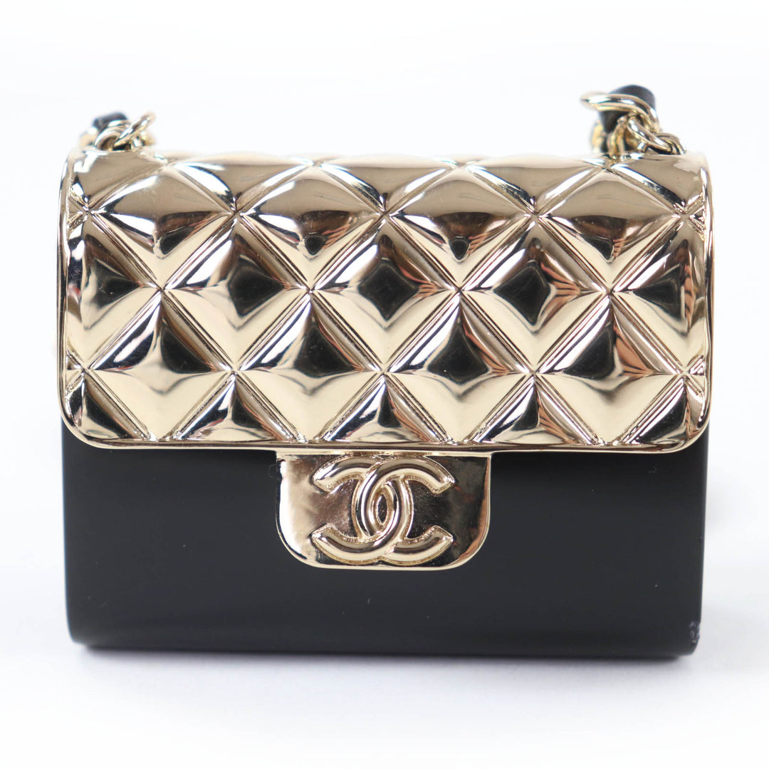 Great CHANEL Necklace Matelasse Bag Motif COCO Mark Pill Case Leather Chain B22P