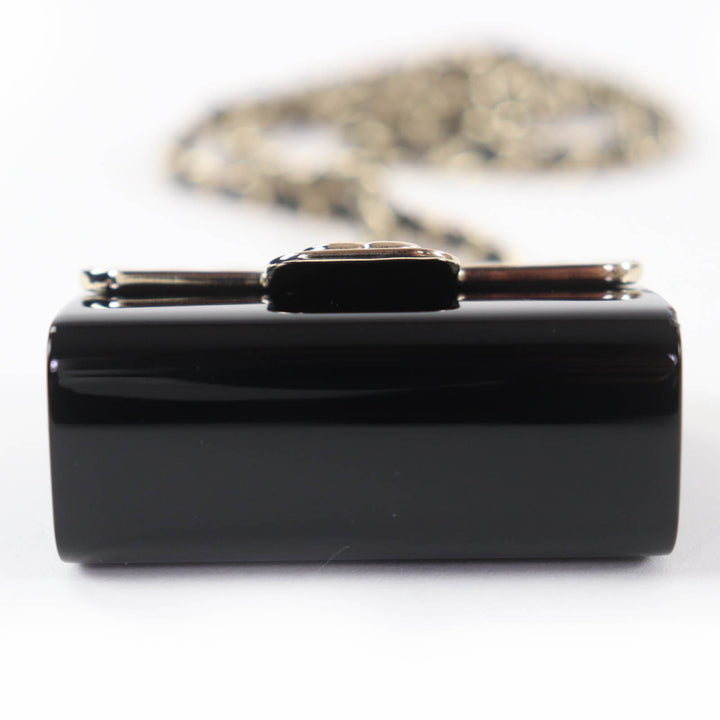 Great CHANEL Necklace Matelasse Bag Motif COCO Mark Pill Case Leather Chain B22P