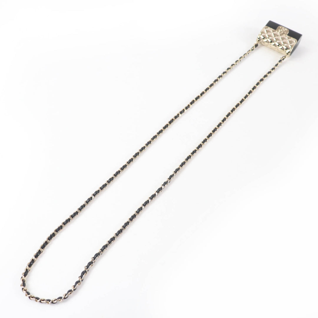 Great CHANEL Necklace Matelasse Bag Motif COCO Mark Pill Case Leather Chain B22P