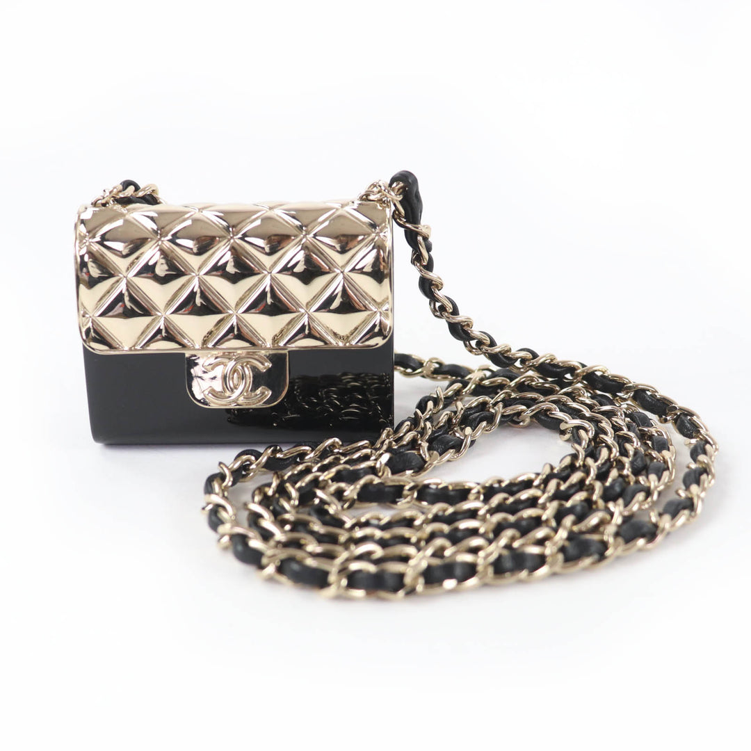 Great CHANEL Necklace Matelasse Bag Motif COCO Mark Pill Case Leather Chain B22P
