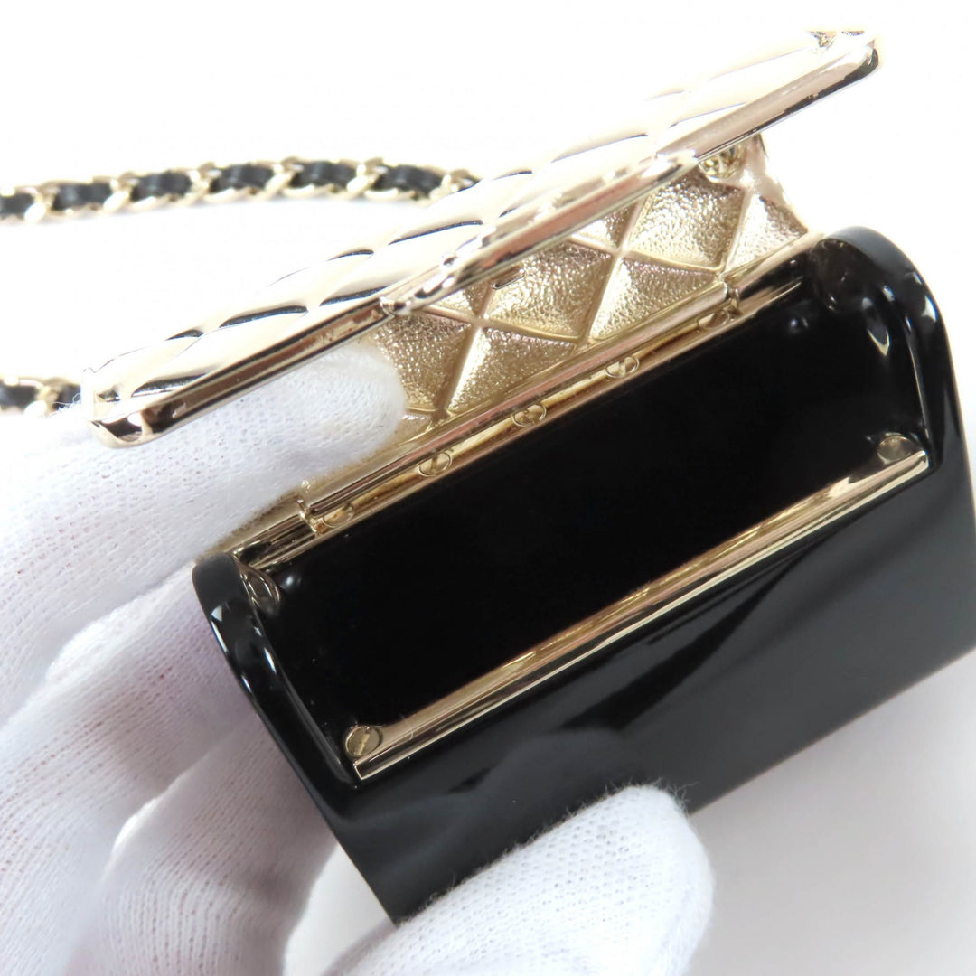 Great CHANEL Necklace Matelasse Bag Motif COCO Mark Pill Case Leather Chain B22P