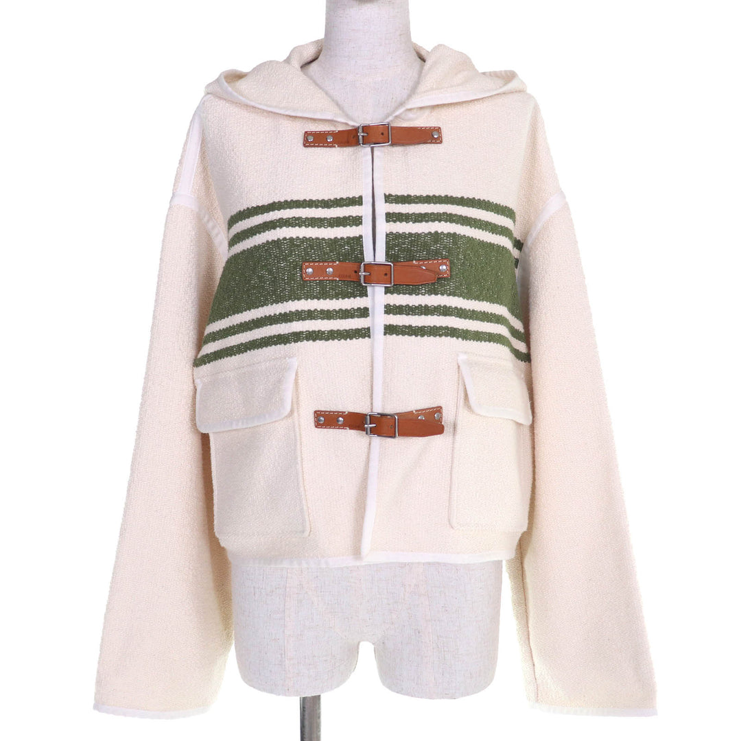 Excellent CELINE cardigan Logo-embossed leather belt Metal hooded 36 2V81G285Q
