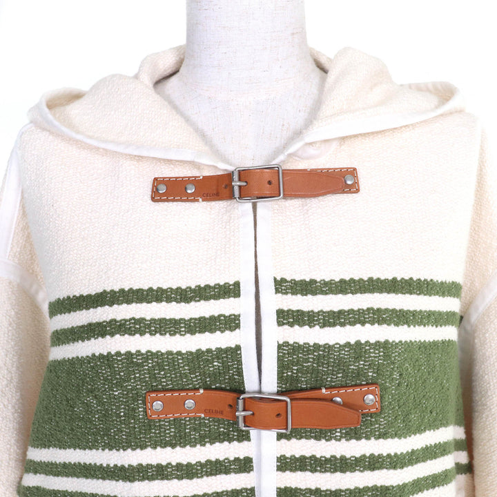 Excellent CELINE cardigan Logo-embossed leather belt Metal hooded 36 2V81G285Q