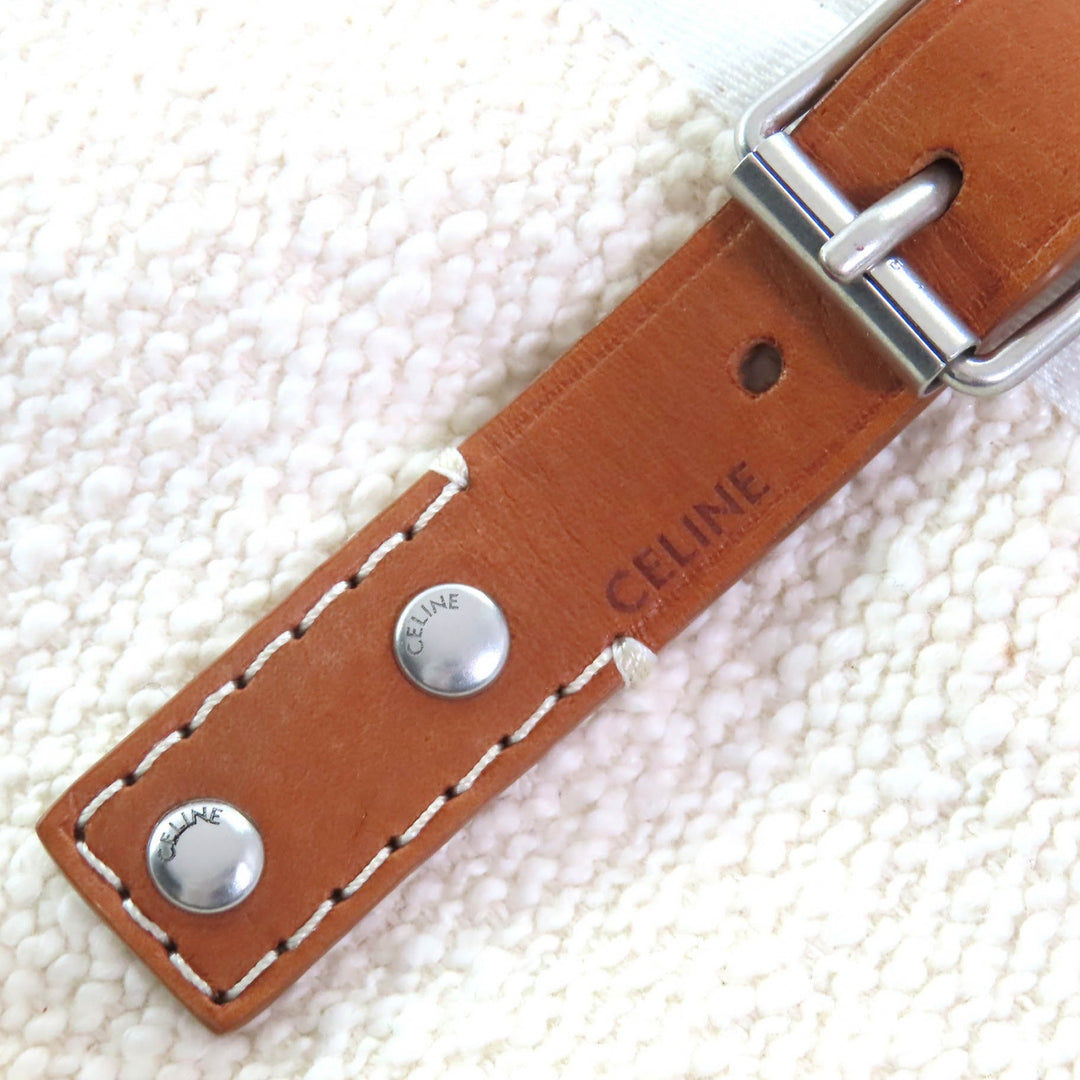 Excellent CELINE cardigan Logo-embossed leather belt Metal hooded 36 2V81G285Q