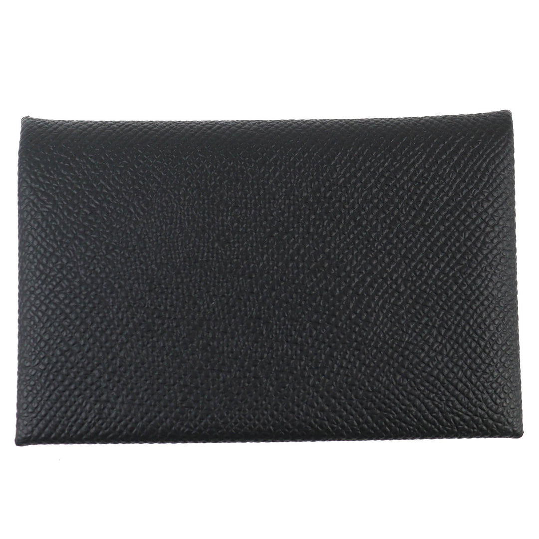 Pristine HERMES Card Case Calvi Business Coin case black Epsom Leather