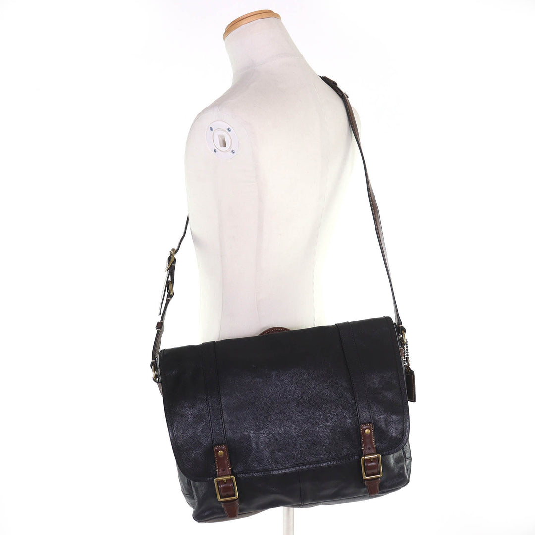 Great COACH Shoulder Bag HARRISON LEATHER MEDIUM MESSENGER black 70386