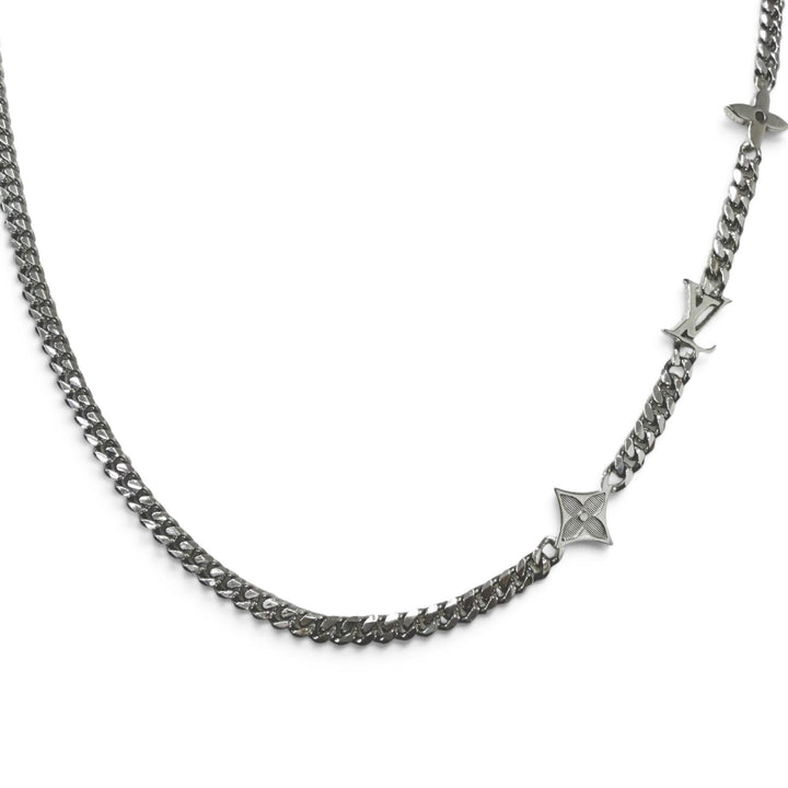 Great LOUIS VUITTON Necklace Room Monogram Row Silver mens M01490
