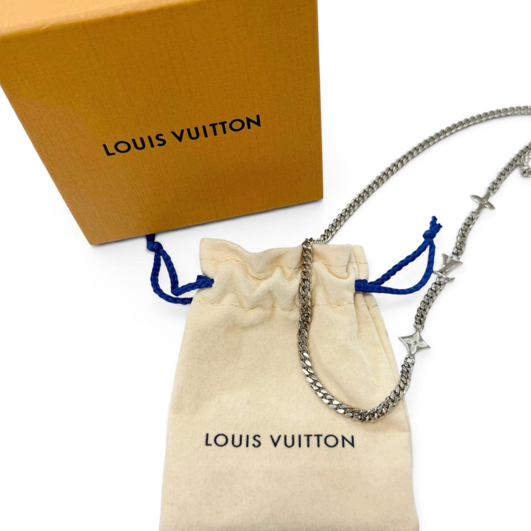 Great LOUIS VUITTON Necklace Room Monogram Row Silver mens M01490