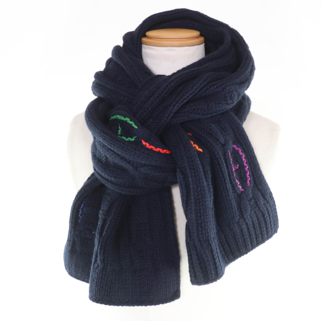 Excellent HERMES Scarf Tri-Maillon Leather Chaine d'Ancre Knit cashmere