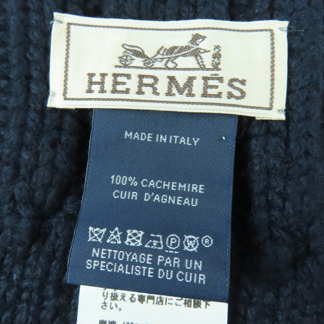 Excellent HERMES Scarf Tri-Maillon Leather Chaine d'Ancre Knit cashmere