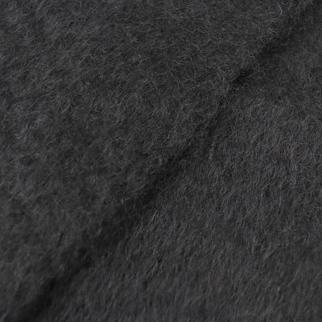 Excellent LOEWE Scarf Anagram Leather Patch with Fringe, Long black mohair Women