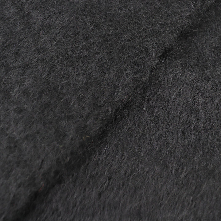 Excellent LOEWE Scarf Anagram Leather Patch with Fringe, Long black mohair Women